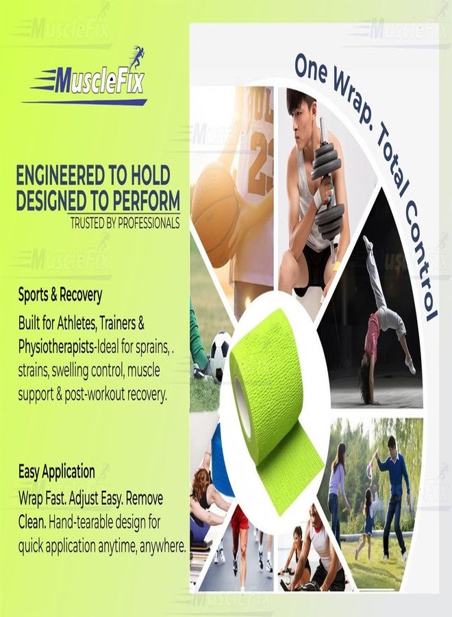 الشريط ضمادة MuscleFix ذاتية اللصق قابلة للتهوية، رياضية، غير منسوجة، متماسكة - للرياضة، الإسعافات الأولية الطبية، للمعصم، التورم (5 سم × 4.5 متر - عبوة من 4 قطع) أخضر غامق - Image 5