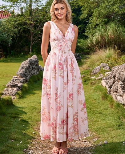 GLNEGE Floral Corset Midi Dress Milkmaid Casual V Neck Flowy A Line Sundress Wedding Guest Dresses with Pockets 2026 - Image 2