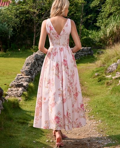 GLNEGE Floral Corset Midi Dress Milkmaid Casual V Neck Flowy A Line Sundress Wedding Guest Dresses with Pockets 2026 - Image 3
