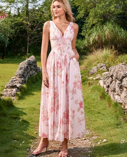 GLNEGE Floral Corset Midi Dress Milkmaid Casual V Neck Flowy A Line Sundress Wedding Guest Dresses with Pockets 2026 - Image 5