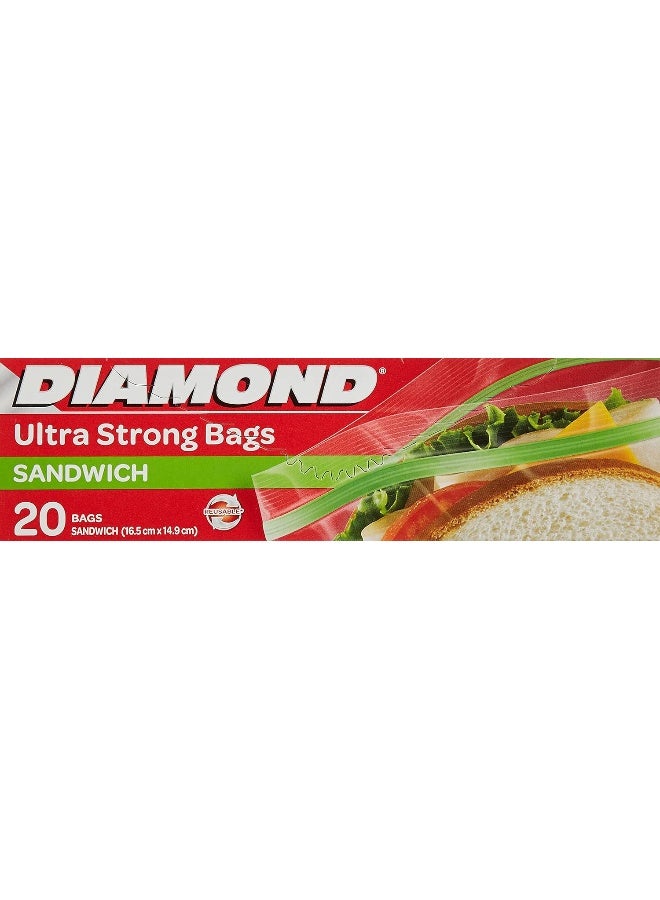 Diamond Ultra Strong Sandwich Bags - 20 Count (16.5 cm x 14.9 cm) - Image 1