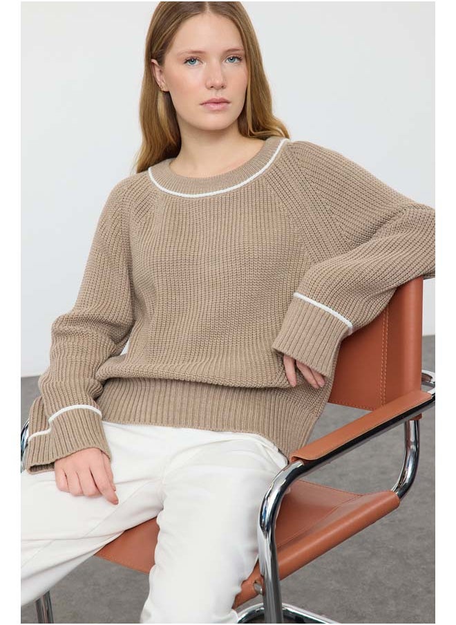 trendyol - Mink Wide Pattern Piping Detailed Knitwear Sweater TWOAW25KZ00001 - Image 1