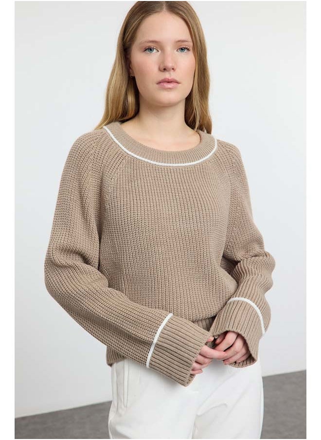 trendyol - Mink Wide Pattern Piping Detailed Knitwear Sweater TWOAW25KZ00001 - Image 1