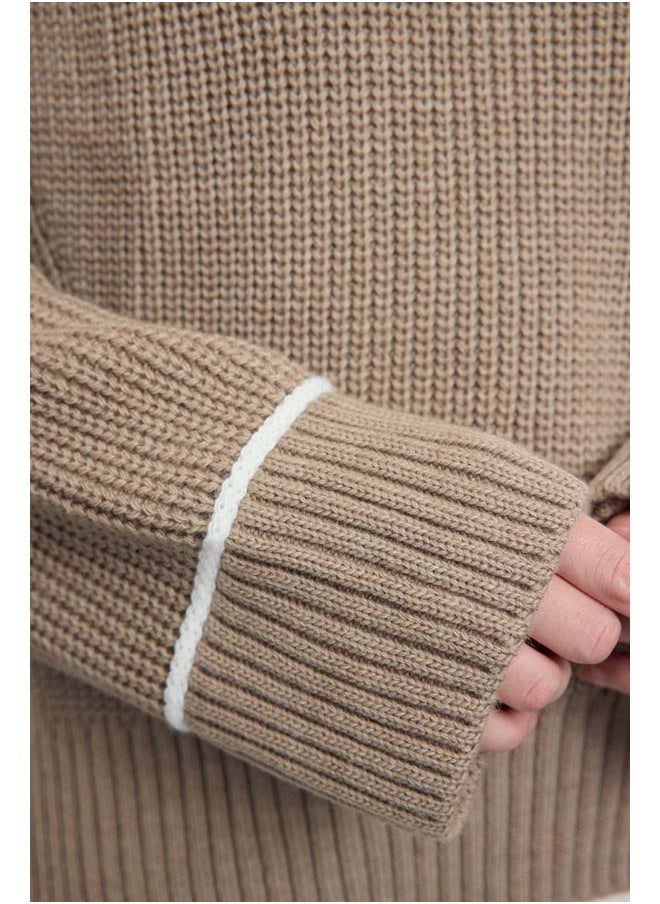 trendyol - Mink Wide Pattern Piping Detailed Knitwear Sweater TWOAW25KZ00001 - Image 1