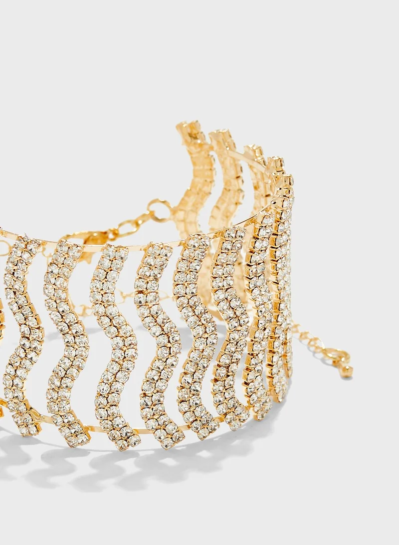 Ella Limited Edition Diamante Wavy Cuff Bracelet