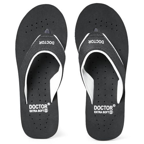 DOCTOR EXTRA SOFT Care Diabetic Orthopedic Pregnancy Flat Super Comfort Dr Flipflops and House Slippers For Women's and Girl's D-18-Black White-7 UK - Image 4