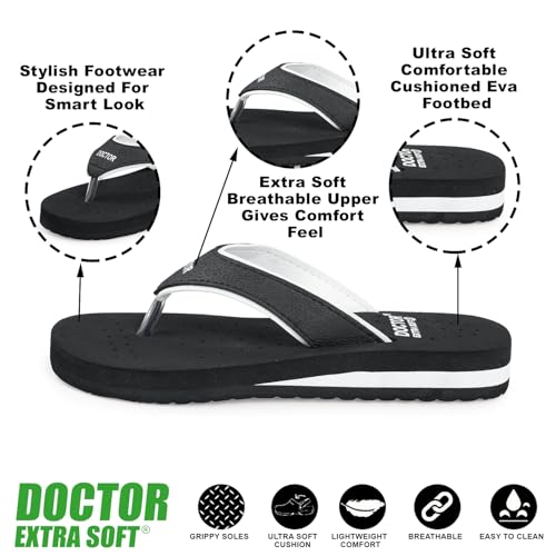 DOCTOR EXTRA SOFT Care Diabetic Orthopedic Pregnancy Flat Super Comfort Dr Flipflops and House Slippers For Women's and Girl's D-18-Black White-7 UK - Image 2