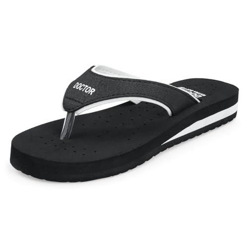 DOCTOR EXTRA SOFT Care Diabetic Orthopedic Pregnancy Flat Super Comfort Dr Flipflops and House Slippers For Women's and Girl's D-18-Black White-7 UK - Image 1