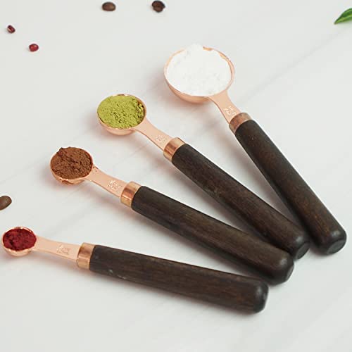 Homepixi Stainless Steel Measuring Spoons Set of 4. with Copper Finish and Wooden Handles for Baking and Cooking, Accurate Kitchen Measuring Set - Image 2