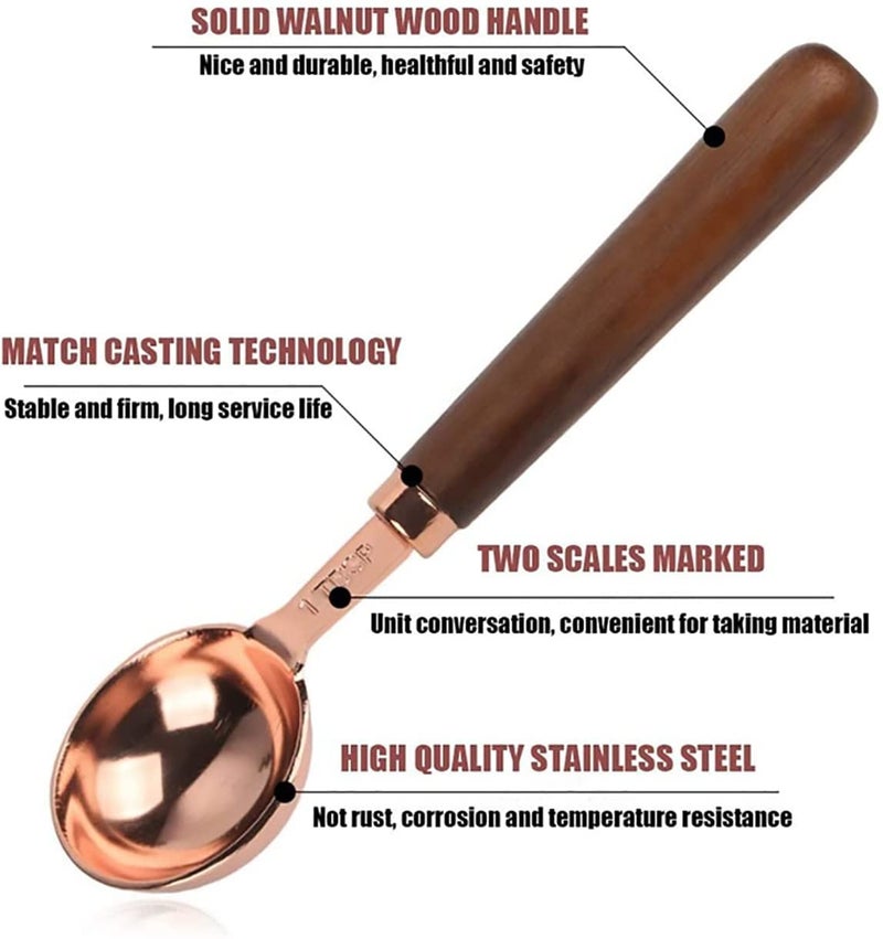 Homepixi Stainless Steel Measuring Spoons Set of 4. with Copper Finish and Wooden Handles for Baking and Cooking, Accurate Kitchen Measuring Set - Image 4