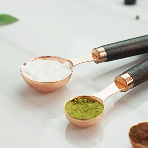 Homepixi Stainless Steel Measuring Spoons Set of 4. with Copper Finish and Wooden Handles for Baking and Cooking, Accurate Kitchen Measuring Set - Image 3
