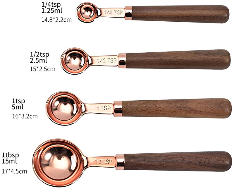 Homepixi Stainless Steel Measuring Spoons Set of 4. with Copper Finish and Wooden Handles for Baking and Cooking, Accurate Kitchen Measuring Set - Image 5