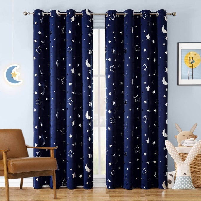 BOYS CURTAINS NAVY BLUE 100 BLACKOUT STAR CURTAINS CUTE SPACE THEMED THERMAL INSULATED ROOM DARKENING BLACKOUT DRAPES FOR KIDS ROOM NURSERY BOYS ROOMW52 X L84 2 PANELS