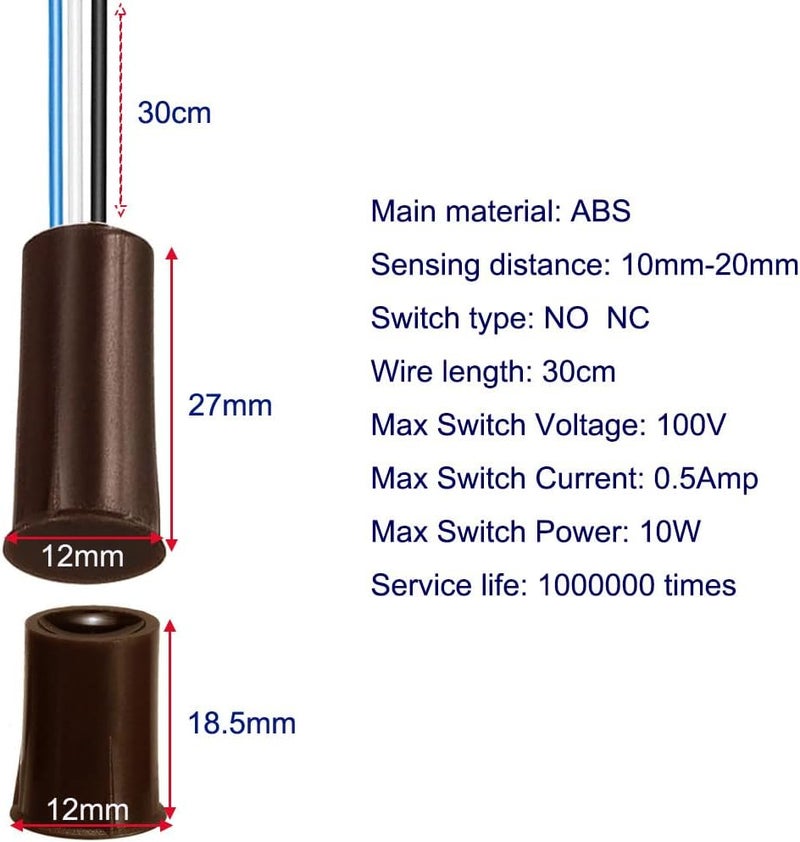 Gebildet 4 Sets Magnetic Door Sensor, Normally Open Magnetic Switch (Cylindrical, Brown) - Image 4