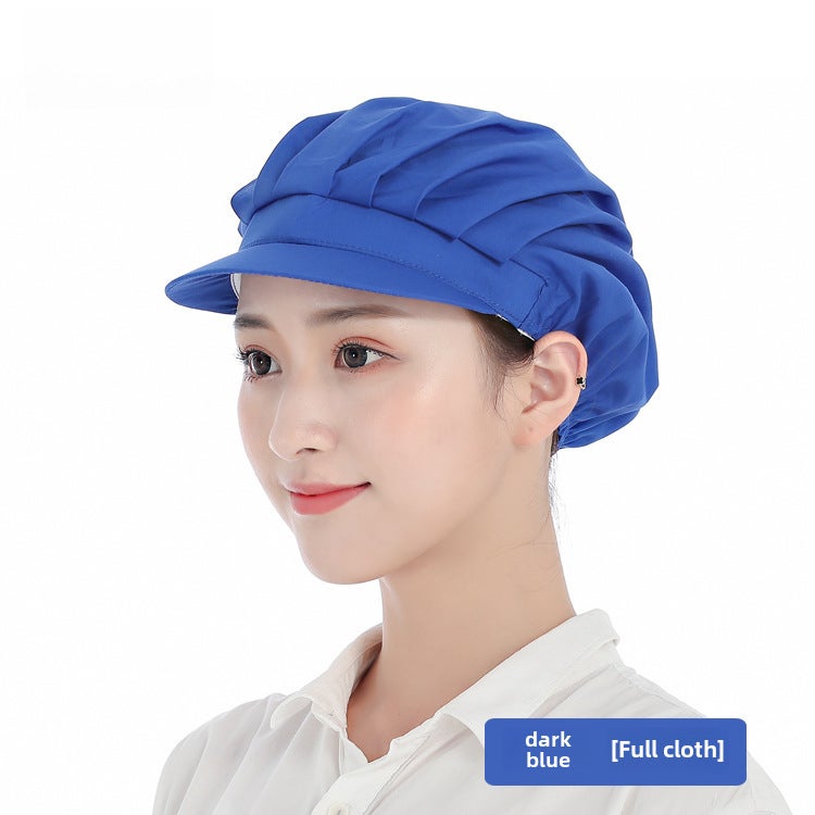 Breathable Chef Cap Dustproof Kitchen Work Hat for WomenDark blue full cloth Dark blue full cloth 