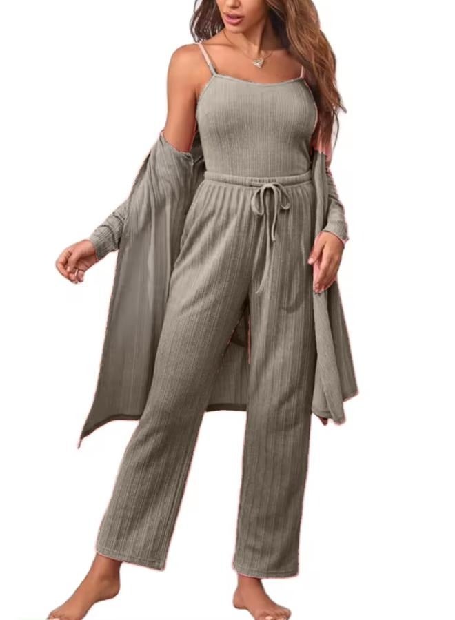 3 Pieces Set Wide-leg Pants with Inner Sando and Cardigan Suit for Women T26  - Image 1