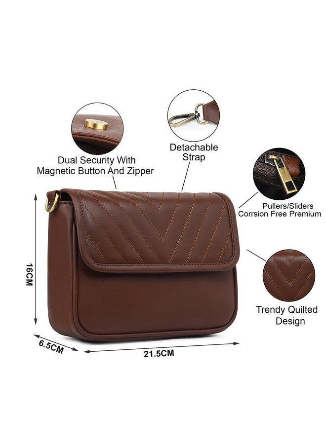 K London حقيبة ك لندن الجلدية الاصطناعية للسيدات والفتيات - حقيبة سفر عبر الجسم مع حزام قابل للفصل - حقيبة كتف أنيقة - حقيبة كتف مبطنة (2404_Parent) (بني) - Image 2