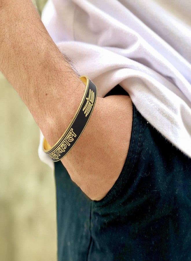DULCI Brass Black Gold Tone JAI MAHAKAL Embossed Kada Bracelet Religious Jewelry for Men Boys - Image 4