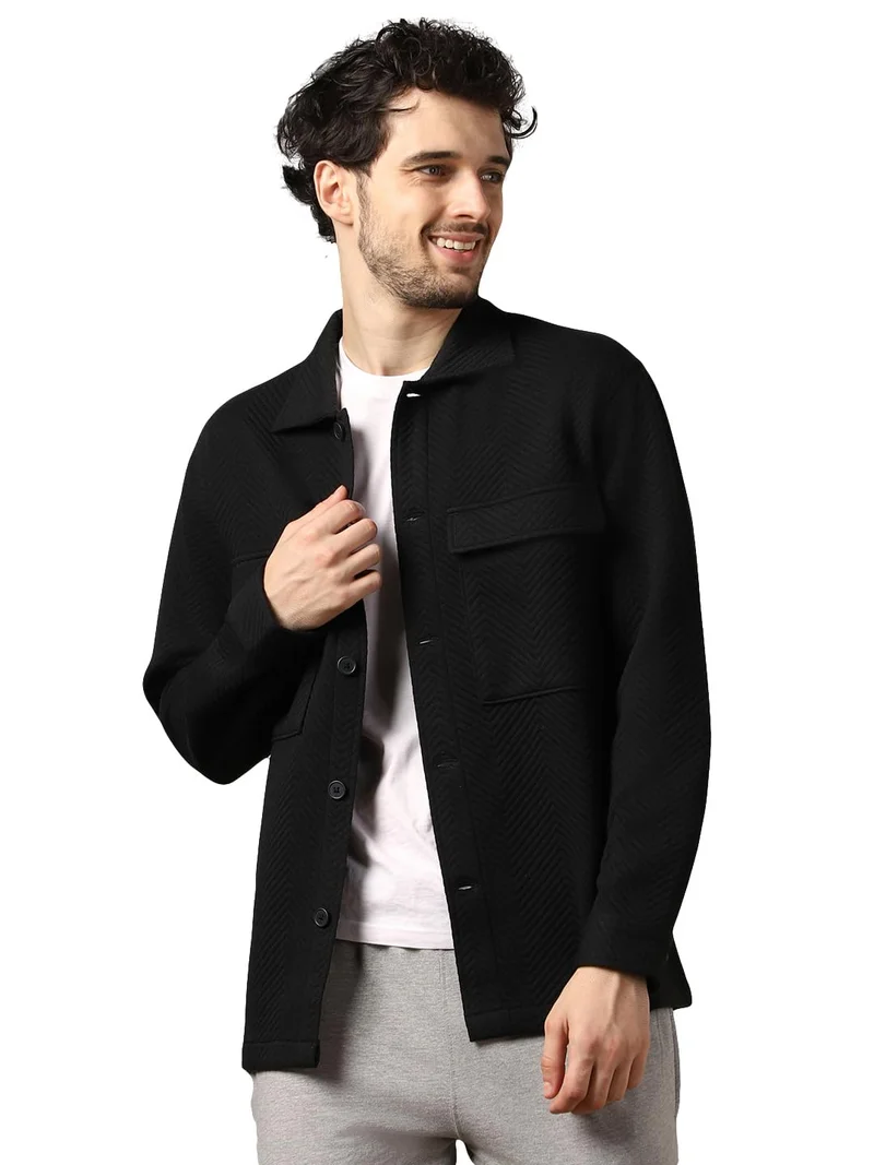 نوبيرو Black Quilted Shacket For Men