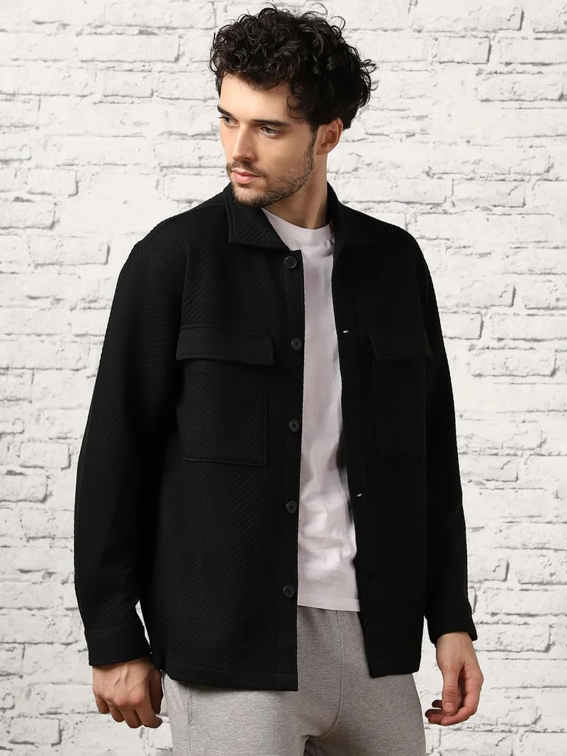 نوبيرو Black Quilted Shacket For Men
