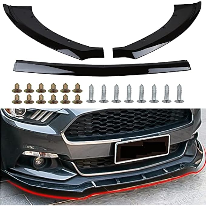 MUCO 3pcs Front Bumper Lip Spoiler Kit Compatible with Ford Mustang Gloss Black 2015 2016 2017 Front Lips Mustang Gt Front Lip - Image 2