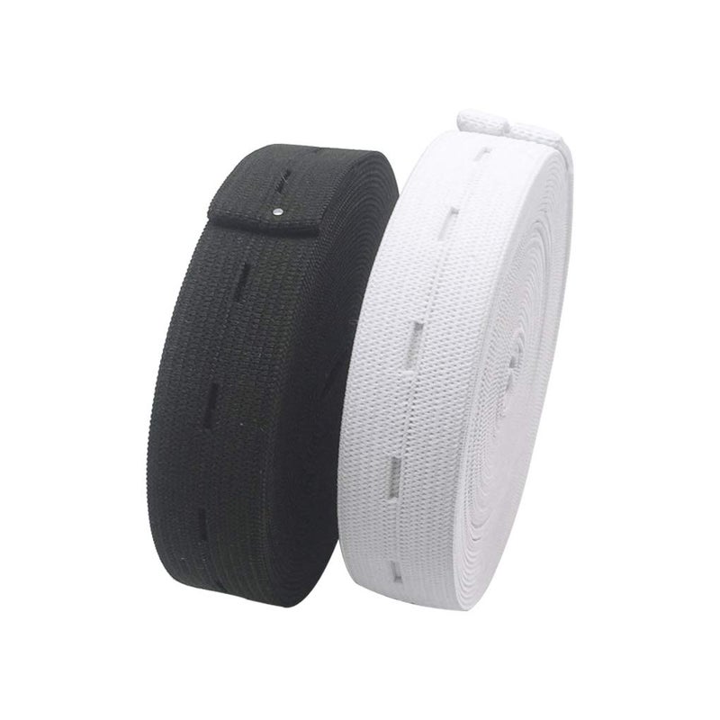 HYHP 2 Packs Elastic Bands Spool Sewing Bands Elastic Band for Sewing Elastic Elastic Waist Band, Elastic Cord with Buttonhole (White and Black) - Image 1