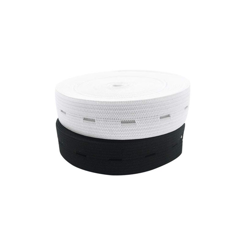 HYHP 2 Packs Elastic Bands Spool Sewing Bands Elastic Band for Sewing Elastic Elastic Waist Band, Elastic Cord with Buttonhole (White and Black) - Image 2
