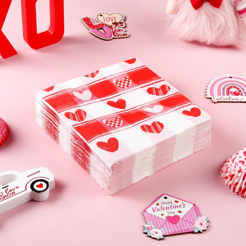 Quera 50 Pack Valentine'S Day Paper Napkins Watercolour Love Heart Napkins Luncheon Napkins Disposable Napkins Cocktail Napkins for Dinner Banquet Wedding Birthday Party Supplies 6.5'' X 6.5'' - Image 2