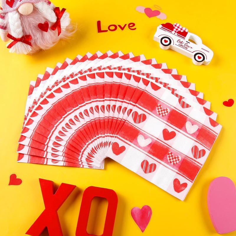 Quera 50 Pack Valentine'S Day Paper Napkins Watercolour Love Heart Napkins Luncheon Napkins Disposable Napkins Cocktail Napkins for Dinner Banquet Wedding Birthday Party Supplies 6.5'' X 6.5'' - Image 3