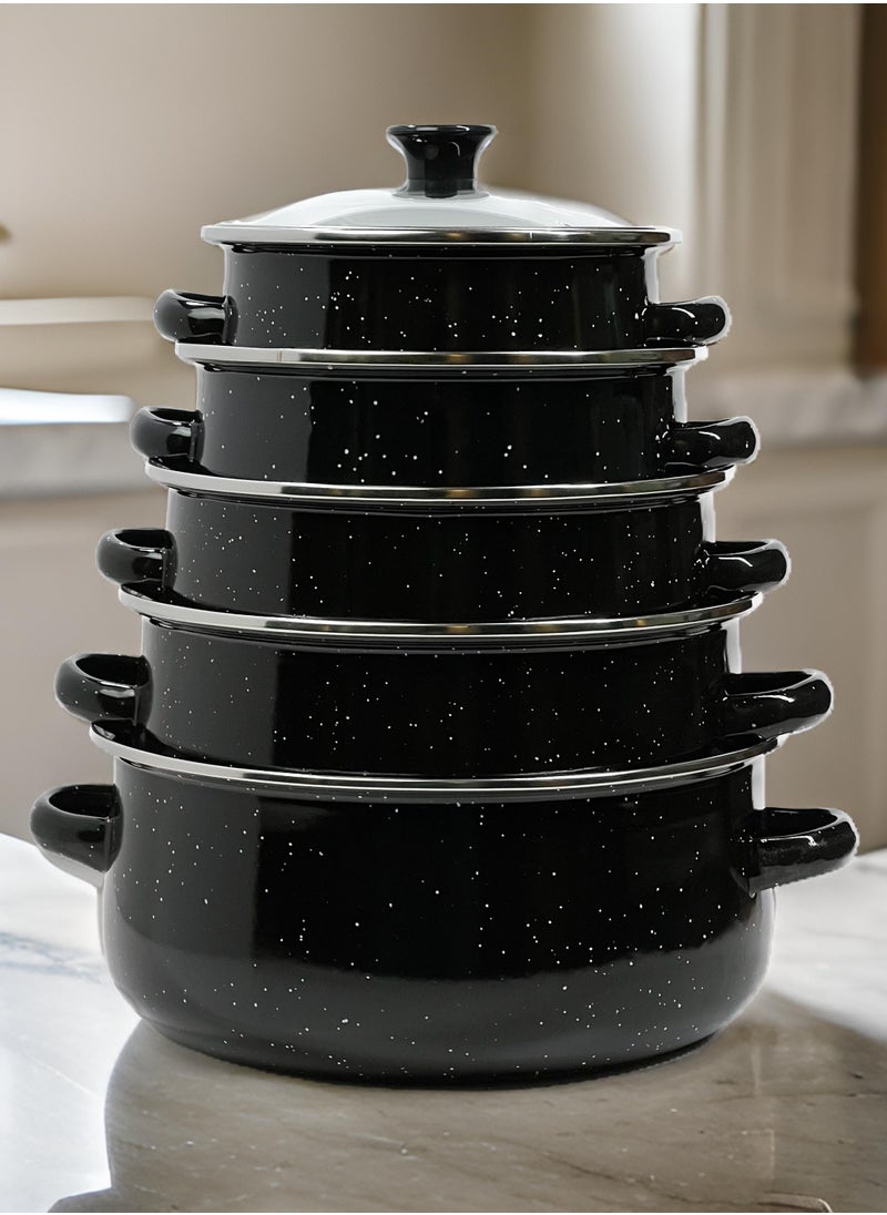 HTH Set of 5 Enamel Cookware Pots with Lid Set Non Stick Coating with Stainless Steel Welt & Dual Handle Non Stick Enamel Dutch Oven for Bread Baking Cooking Soup Dutch Oven  - Image 3