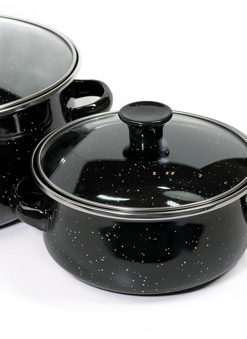 HTH - Set of 5 Enamel Cookware Pots with Lid Set Non Stick Coating with Stainless Steel Welt & Dual Handle Non Stick Enamel Dutch Oven for Bread Baking Cooking Soup Dutch Oven - Image 1