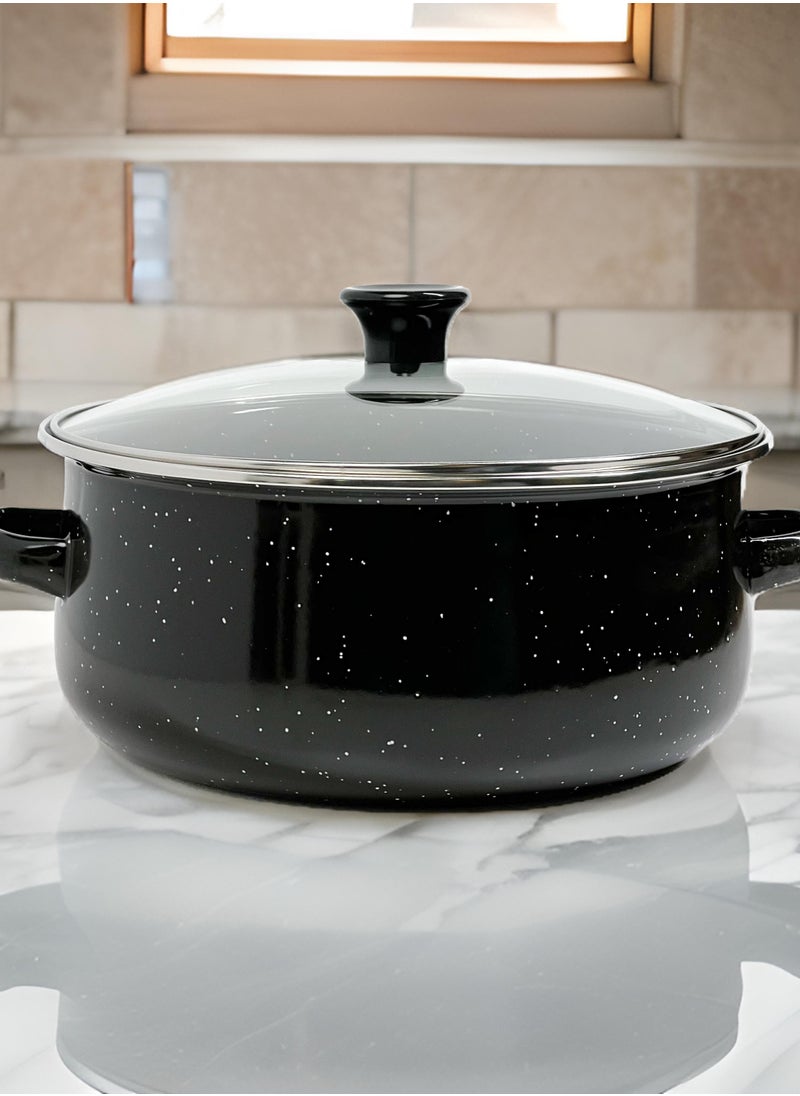 HTH - Set of 5 Enamel Cookware Pots with Lid Set Non Stick Coating with Stainless Steel Welt & Dual Handle Non Stick Enamel Dutch Oven for Bread Baking Cooking Soup Dutch Oven - Image 1