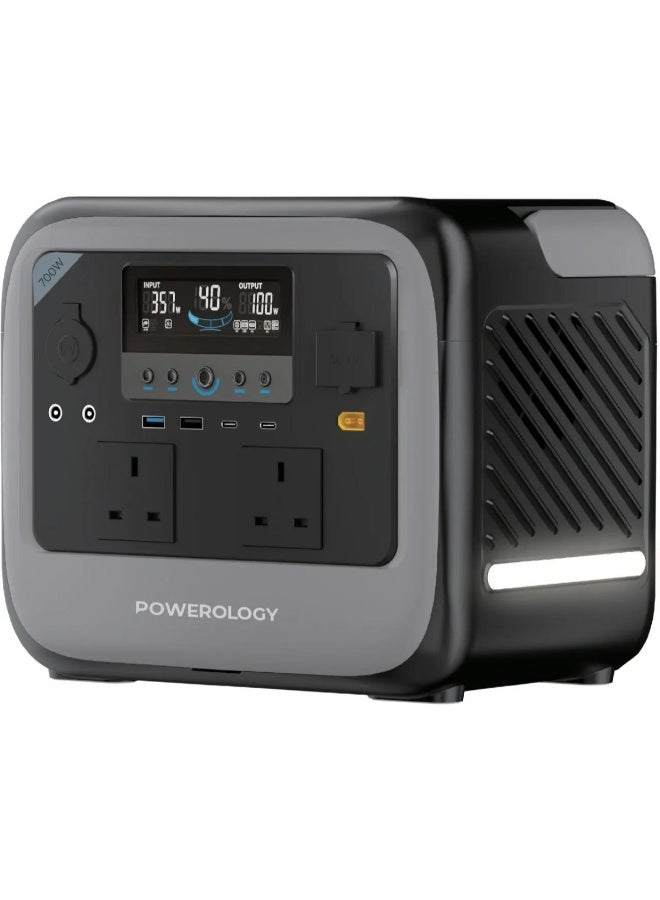 باورولوجي محطة طاقة محمولة Powerology Pater II بقدرة 700 واط وسعة 472.5 واط ساعة مع وظيفة مزود الطاقة غير المنقطع (UPS) والشحن الشمسي واللاسلكي. - Image 3