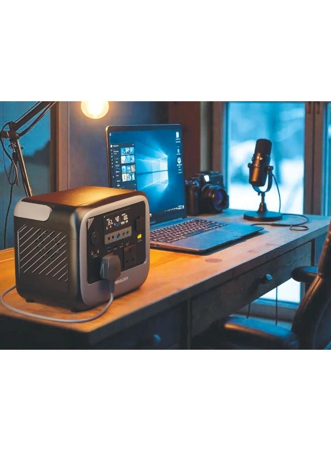 باورولوجي محطة طاقة محمولة Powerology Pater II بقدرة 700 واط وسعة 472.5 واط ساعة مع وظيفة مزود الطاقة غير المنقطع (UPS) والشحن الشمسي واللاسلكي. - Image 1