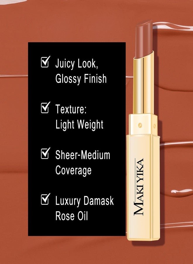 MAKI YIKA Moisture Light Brown Lipstick for Women Hydrate Lip Gloss for Dry Cracked Lips Weightless Glossy Lip Color Juicy Finish,MA050 Milk Brown - Image 4