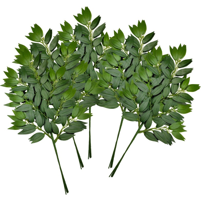 FUNORNAM 18Pcs Italian Ruscus Greenery Stems Artificial Silk Greenery Leaves Garland Vines Hanging Spray for DIY Wedding Arch Bouquet Filler Table Centerpieces Home Indoor Decor