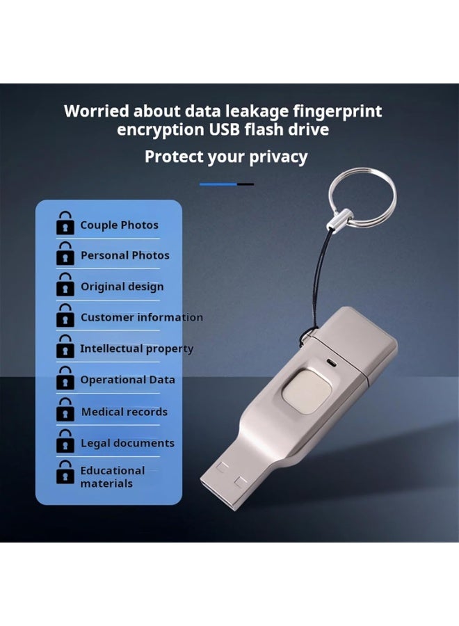 Fingerprint Encrypted USB Flash Drive, USB 3.0 + Type-C Interface, High-Speed Data Transmission, Can Add 10 Sets Of Fingerprints, Dual-Use Usb Flash Drive For Mobile Phones/Computers - Image 2