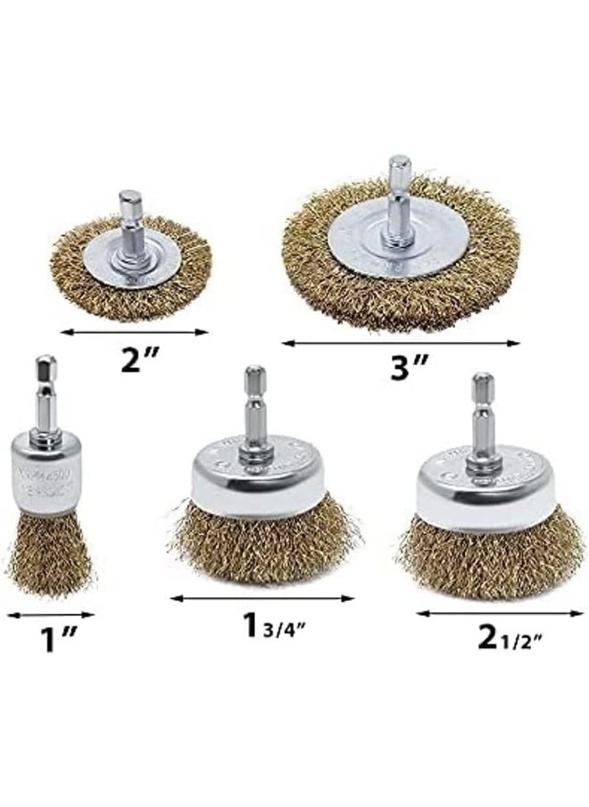 Biella 5Pcs Brass Coated Wire Brush Wheel And Cup Brush Set With 1/4-Inch Shank  - Image 2