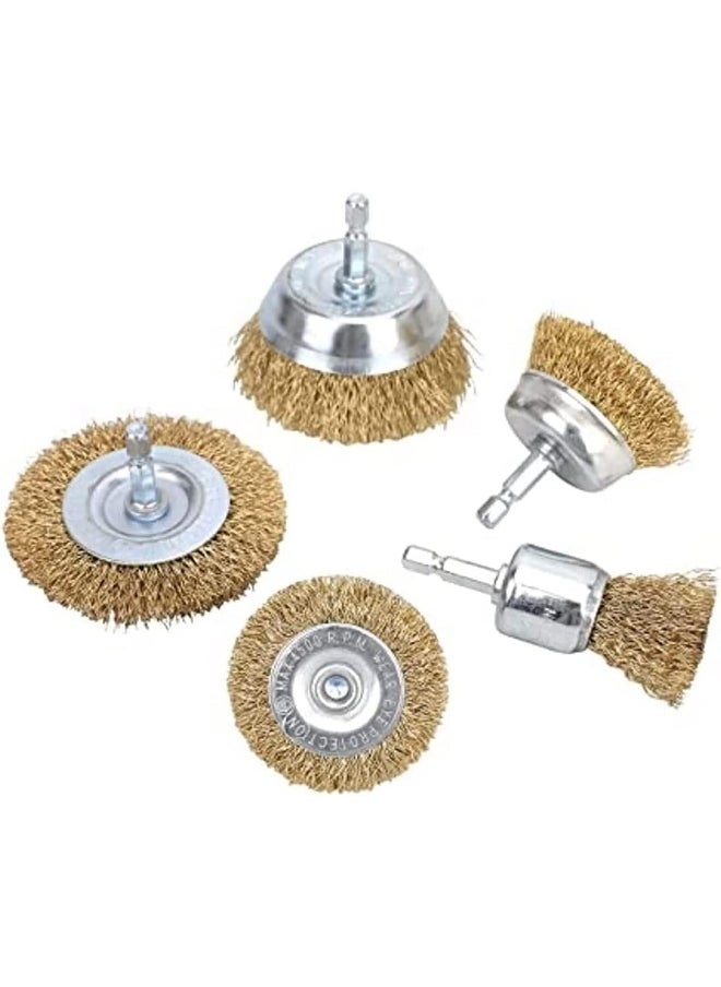 Biella 5Pcs Brass Coated Wire Brush Wheel And Cup Brush Set With 1/4-Inch Shank  - Image 1