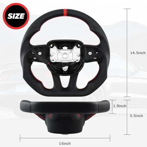 LOSCHEN Full Leather Steering Wheel for Dodge Upgrade D-shaped Flat-bottom Perforated Leather Steering Wheel with Heating for Dodge/Jeep Grand Cherokee/SXT/GT/RT/SRT/HELLCAT - Image 2