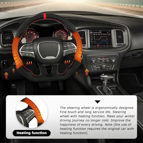 LOSCHEN Full Leather Steering Wheel for Dodge Upgrade D-shaped Flat-bottom Perforated Leather Steering Wheel with Heating for Dodge/Jeep Grand Cherokee/SXT/GT/RT/SRT/HELLCAT - Image 5