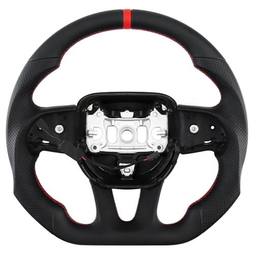 LOSCHEN Full Leather Steering Wheel for Dodge Upgrade D-shaped Flat-bottom Perforated Leather Steering Wheel with Heating for Dodge/Jeep Grand Cherokee/SXT/GT/RT/SRT/HELLCAT - Image 1