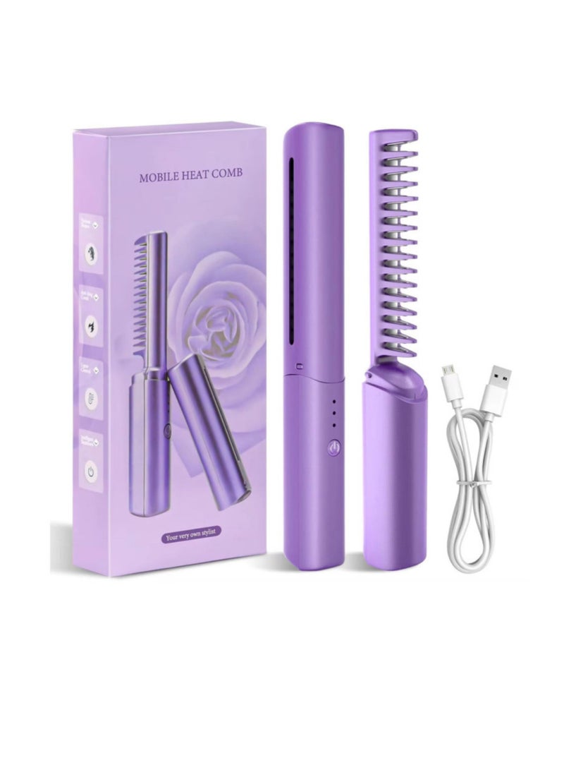 Generic Cordless Hair Straightener Brush with Portable Heated Comb, Portable Hair Straightening Brush, Long-Life Battery with USB Rechargeable, Portable for Travel, Hot Comb for Hair Straightening for Women  - Image 1