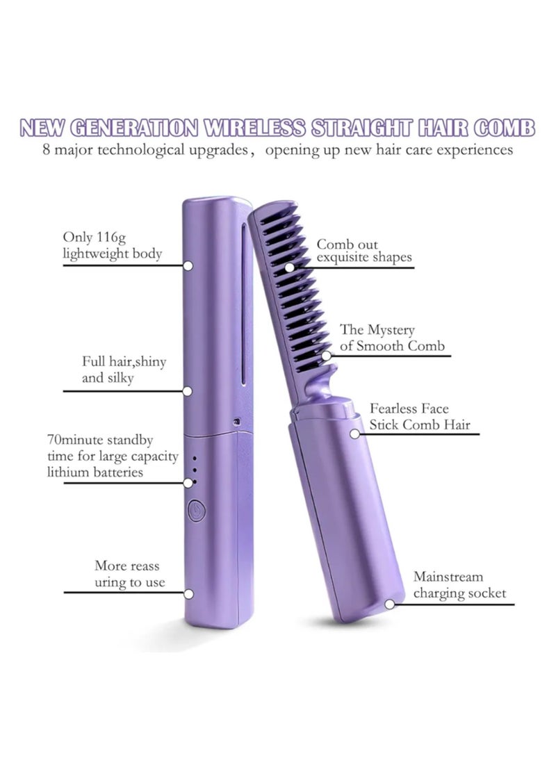Generic Cordless Hair Straightener Brush with Portable Heated Comb, Portable Hair Straightening Brush, Long-Life Battery with USB Rechargeable, Portable for Travel, Hot Comb for Hair Straightening for Women  - Image 5