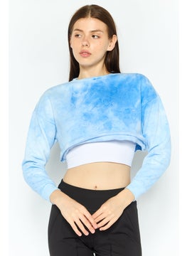 CHELSEA PEERS Women Crew Neck Tie Dye Long Sleeve Cropped Sweatshirt, Light Blue Combo  - Image 1