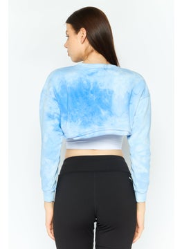 CHELSEA PEERS Women Crew Neck Tie Dye Long Sleeve Cropped Sweatshirt, Light Blue Combo  - Image 2