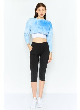 CHELSEA PEERS Women Crew Neck Tie Dye Long Sleeve Cropped Sweatshirt, Light Blue Combo  - Image 3