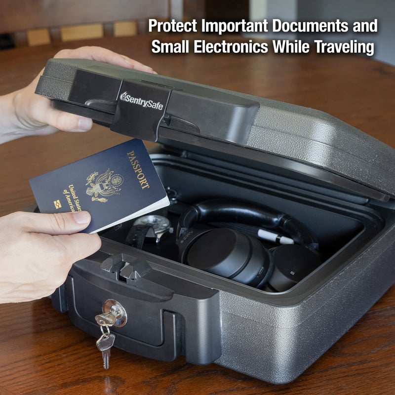 SentrySafe Fireproof and Waterproof Safe, Black Portable Lock Box with Key Lock and Carrying Handle for Money, Passport, Exterior: 14.3 in W x 13 in D x 6.1 in H, â€ŽH0100 - Image 5
