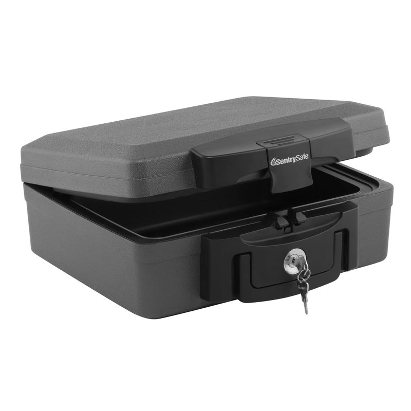 SentrySafe Fireproof and Waterproof Safe, Black Portable Lock Box with Key Lock and Carrying Handle for Money, Passport, Exterior: 14.3 in W x 13 in D x 6.1 in H, â€ŽH0100 - Image 1