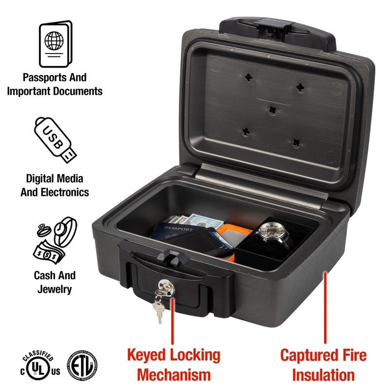 SentrySafe Fireproof and Waterproof Safe, Black Portable Lock Box with Key Lock and Carrying Handle for Money, Passport, Exterior: 14.3 in W x 13 in D x 6.1 in H, â€ŽH0100 - Image 3